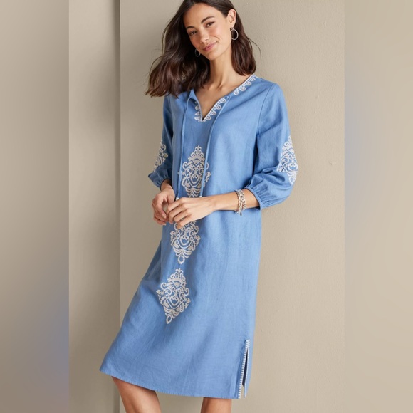 Soft Surroundings Blue Kimora Embroidered Midi Dress - Picture 2 of 7